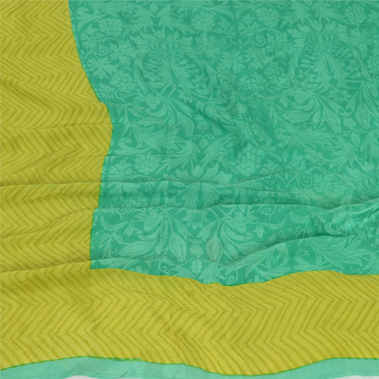 Санскрити Винтаж Длинная бирюзовая/зеленая дупатта/палантин из чистого шелка с принтом мягкая вуаль