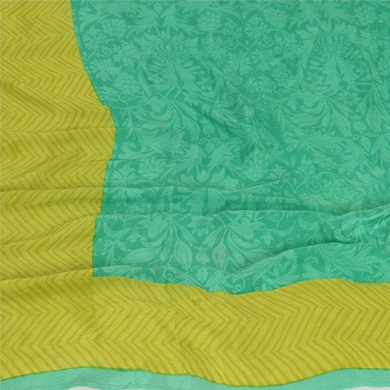 Sanskriti Vintage Langt Turkis/Grønt Dupatta/Stole Ren Silke Trykt Blødt Slør