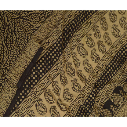 Sanskriti Vintage Long Dupatta Stole Pure Cotton Brown/Black Hand-Block Printed