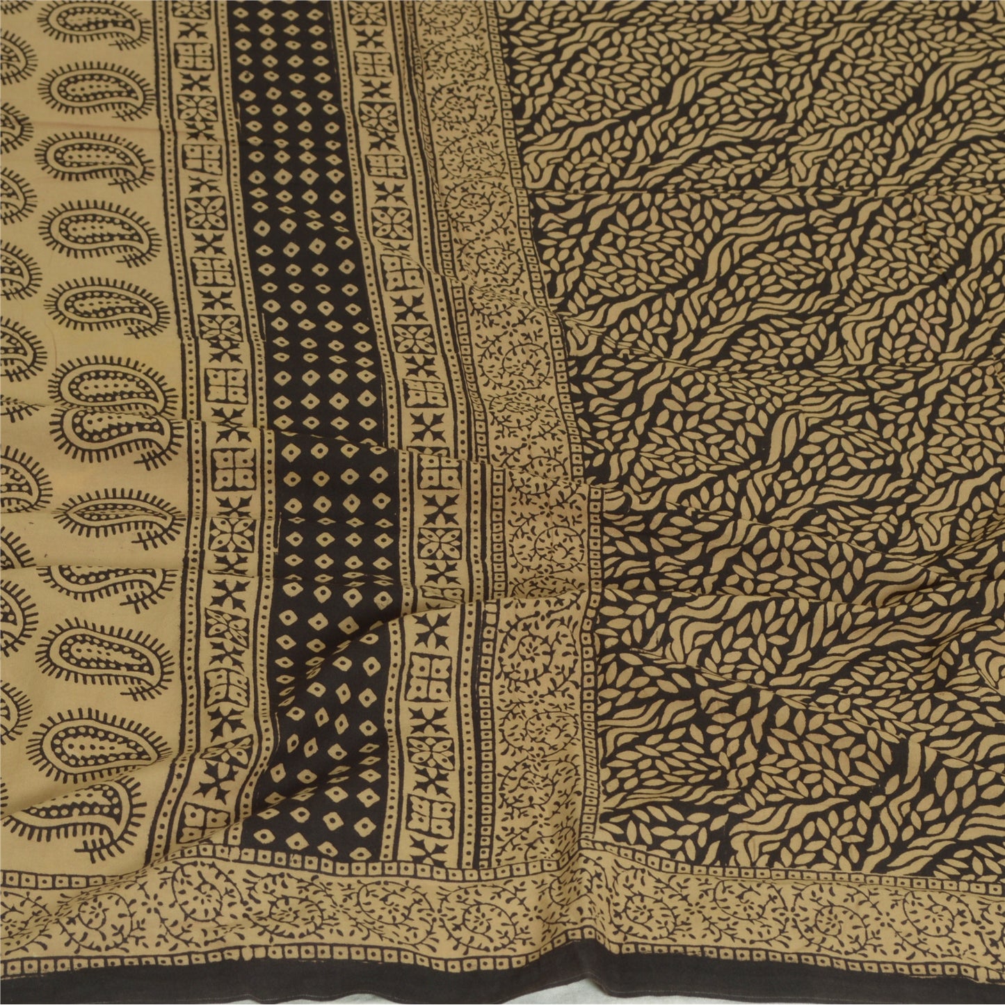 Sanskriti Vintage Long Dupatta Stole Pure Cotton Brown/Black Hand-Block Printed