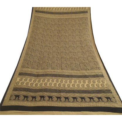 Sanskriti Vintage Long Dupatta Stole Pure Cotton Brown/Black Hand-Block Printed