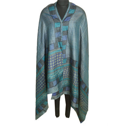 Sanskriti Vintage Blå Lang Dupatta Stola Ren Silke Håndbloktrykt Hijab