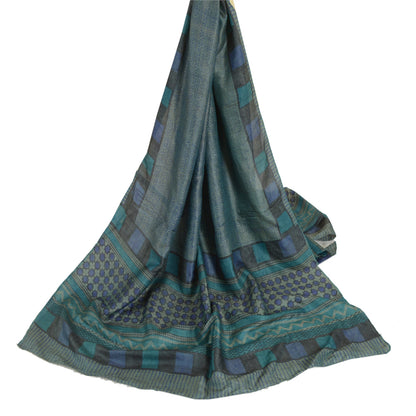 Sanskriti Vintage Blå Lang Dupatta Stola Ren Silke Håndbloktrykt Hijab