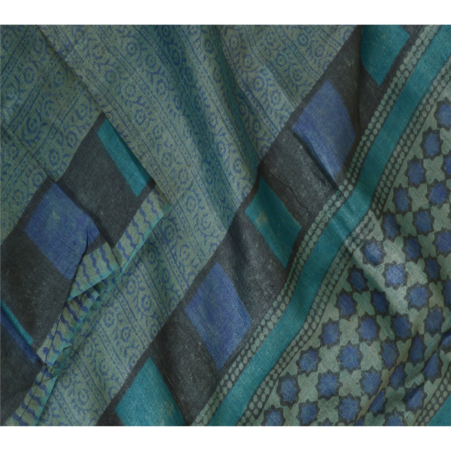 Sanskriti Vintage Blå Lang Dupatta Stola Ren Silke Håndbloktrykt Hijab