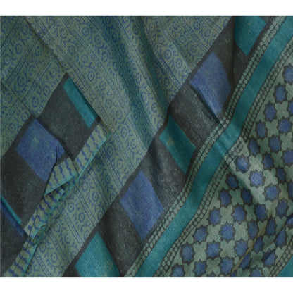 Sanskriti Vintage Blå Lang Dupatta Stola Ren Silke Håndbloktrykt Hijab