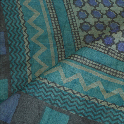 Sanskriti Vintage Blå Lang Dupatta Stola Ren Silke Håndbloktrykt Hijab