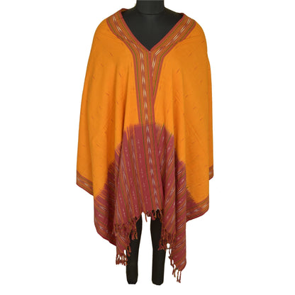 Sanskriti Vintage Long Dupatta Stole Pure Cotton Saffron/Red Woven Ikat Scarves