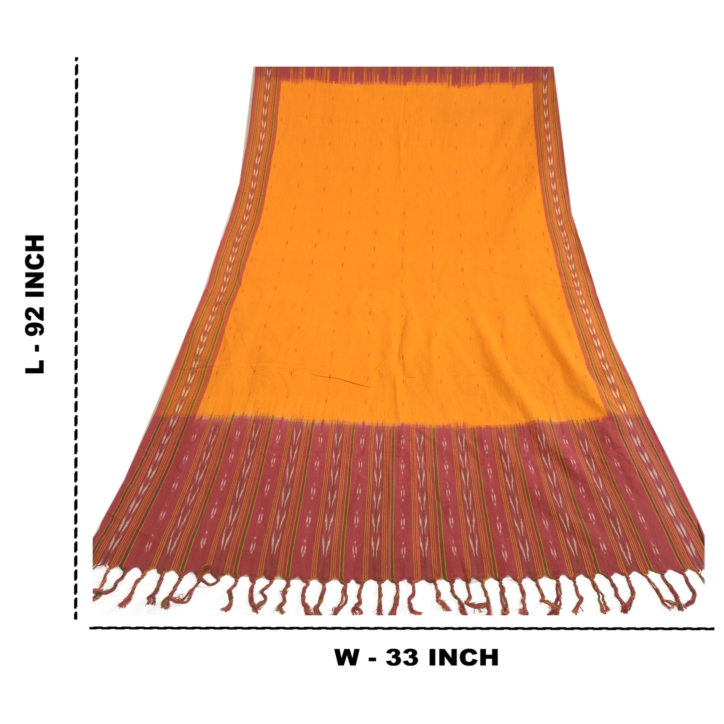 Sanskriti Vintage Long Dupatta Stole Pure Cotton Saffron/Red Woven Ikat Scarves