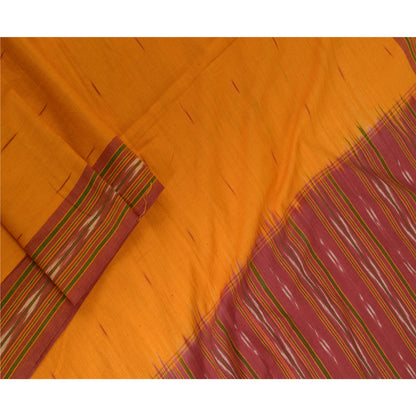 Sanskriti Vintage Long Dupatta Stole Pure Cotton Saffron/Red Woven Ikat Scarves