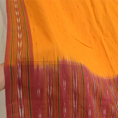 Sanskriti Vintage Long Dupatta Stole Pure Cotton Saffron/Red Woven Ikat Scarves