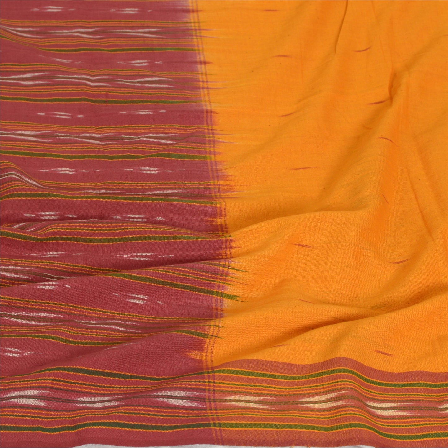 Sanskriti Vintage Long Dupatta Stole Pure Cotton Saffron/Red Woven Ikat Scarves