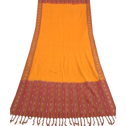 Sanskriti Vintage Long Dupatta Stole Pure Cotton Saffron/Red Woven Ikat Scarves
