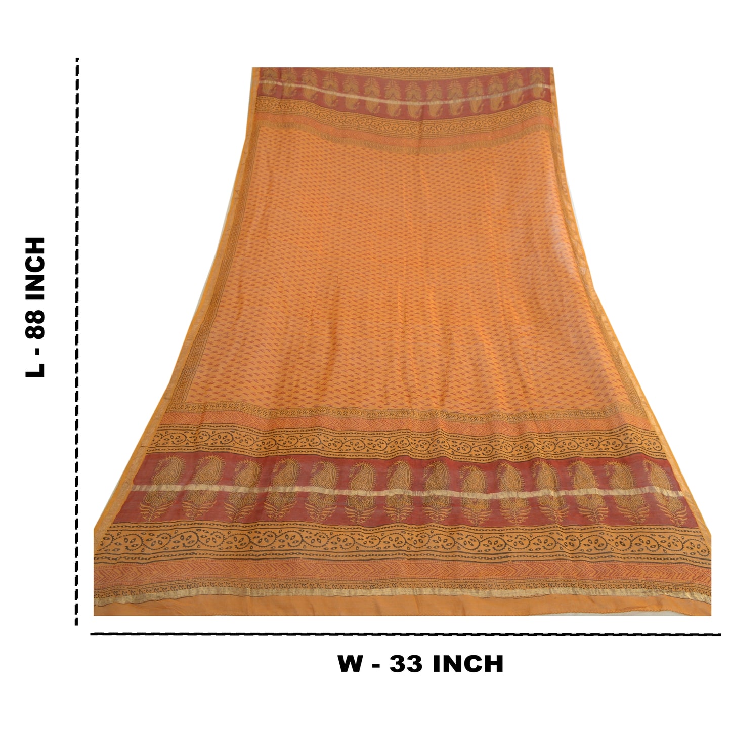 Sanskriti Vintage Long Dupatta Stole Cotton Silk Burnt Orange Hand-Block Printed