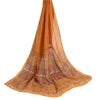 Sanskriti Vintage Long Dupatta Stole Cotton Silk Burnt Orange Hand-Block Printed