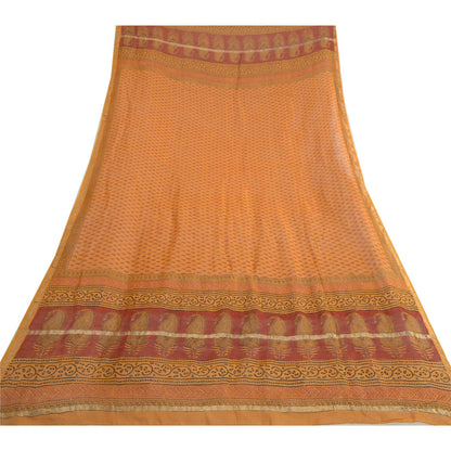 Sanskriti Vintage Long Dupatta Stole Cotton Silk Burnt Orange Hand-Block Printed