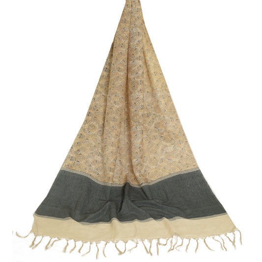 Sanskriti Vintage Long Dupatta Stole Pure Silk Brown/Black Printed Wrap Hijab