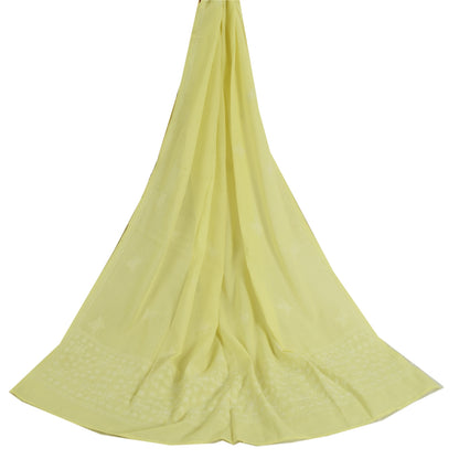 Sanskriti Vintage Dupatta Long Stole Pure Cotton Lemon Hand Beaded Kantha Veil