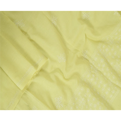 Sanskriti Vintage Dupatta Long Stole Pure Cotton Lemon Hand Beaded Kantha Veil