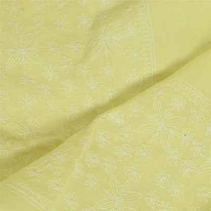 Sanskriti Vintage Dupatta Long Stole Pure Cotton Lemon Hand Beaded Kantha Veil