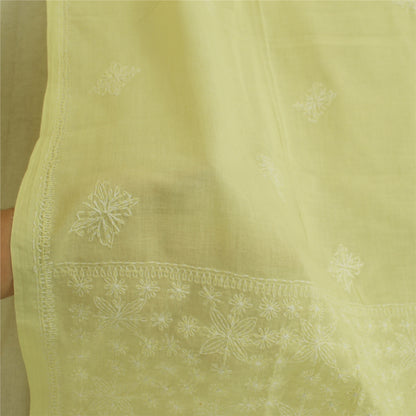 Sanskriti Vintage Dupatta Long Stole Pure Cotton Lemon Hand Beaded Kantha Veil