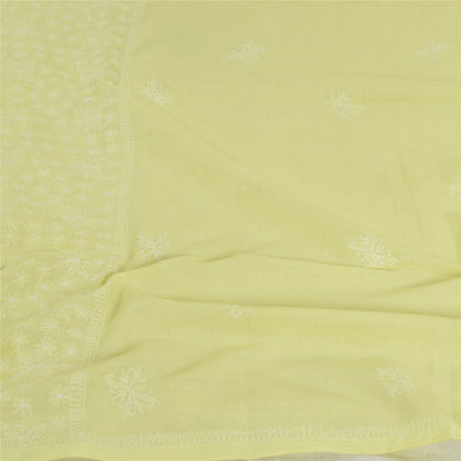 Sanskriti Vintage Dupatta Long Stole Pure Cotton Lemon Hand Beaded Kantha Veil