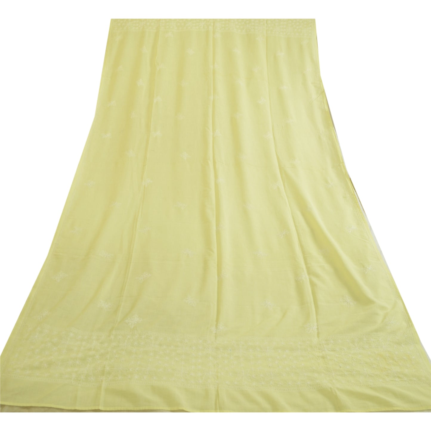 Sanskriti Vintage Dupatta Long Stole Pure Cotton Lemon Hand Beaded Kantha Veil