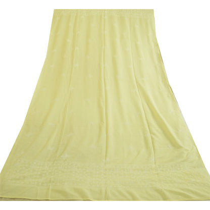 Sanskriti Vintage Dupatta Long Stole Pure Cotton Lemon Hand Beaded Kantha Veil