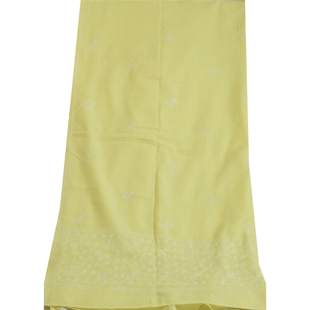 Sanskriti Vintage Dupatta Long Stole Pure Cotton Lemon Hand Beaded Kantha Veil