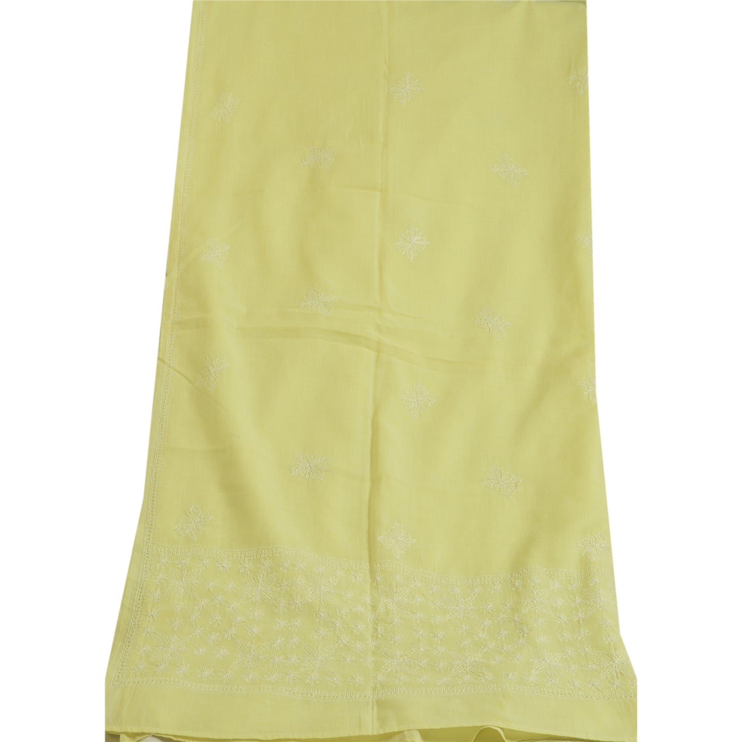 Sanskriti Vintage Dupatta Long Stole Pure Cotton Lemon Hand Beaded Kantha Veil