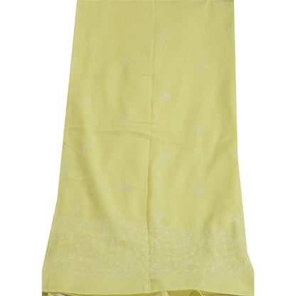 Sanskriti Vintage Dupatta Long Stole Pure Cotton Lemon Hand Beaded Kantha Veil