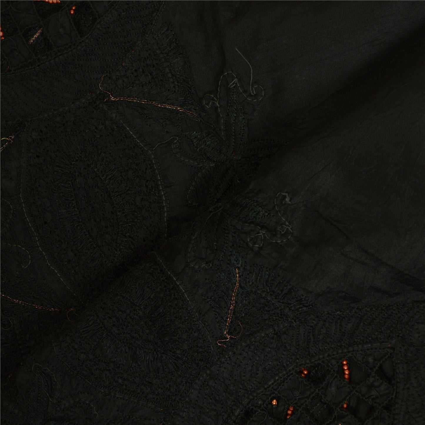 Sanskriti Vintage Black Long Dupatta Stole 100% Pure Silk Hand Beaded Scarves