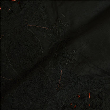 Sanskriti Vintage Black Long Dupatta Stole 100% Pure Silk Hand Beaded Scarves