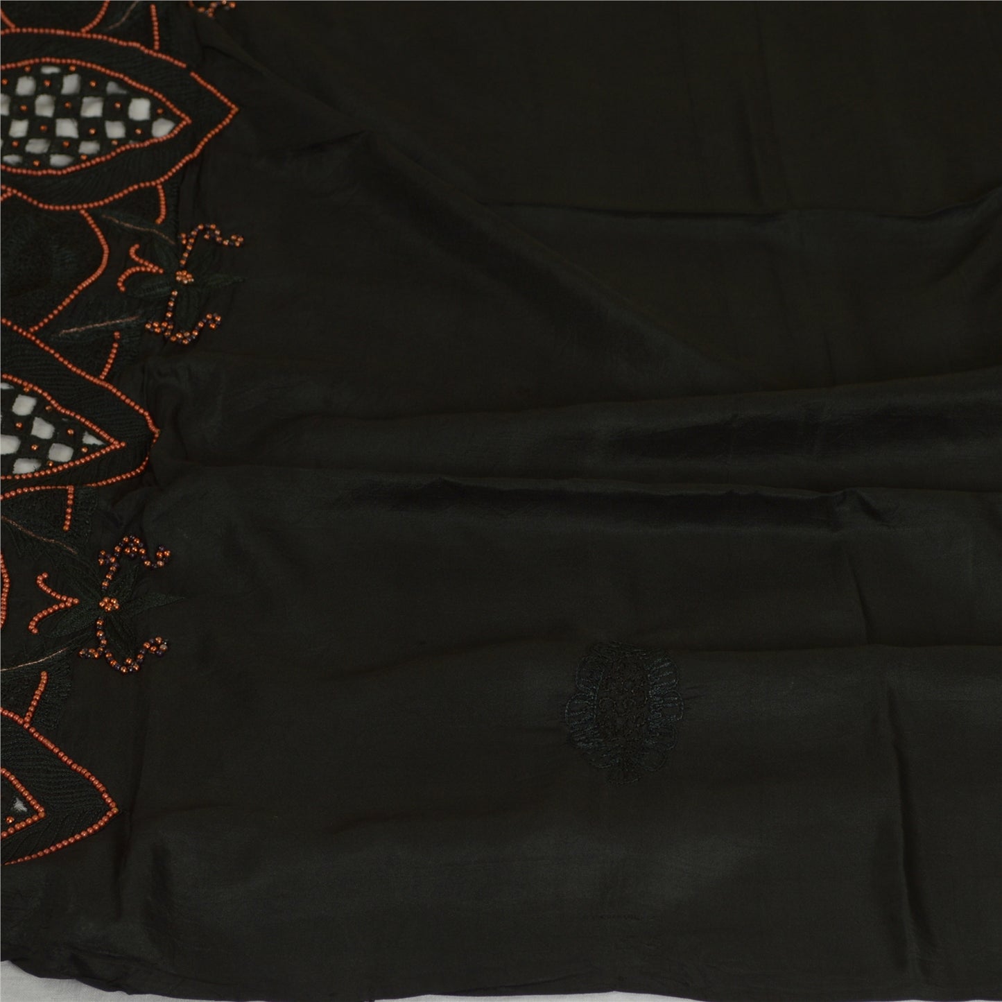 Sanskriti Vintage Black Long Dupatta Stole 100% Pure Silk Hand Beaded Scarves