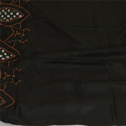 Sanskriti Vintage Black Long Dupatta Stole 100% Pure Silk Hand Beaded Scarves