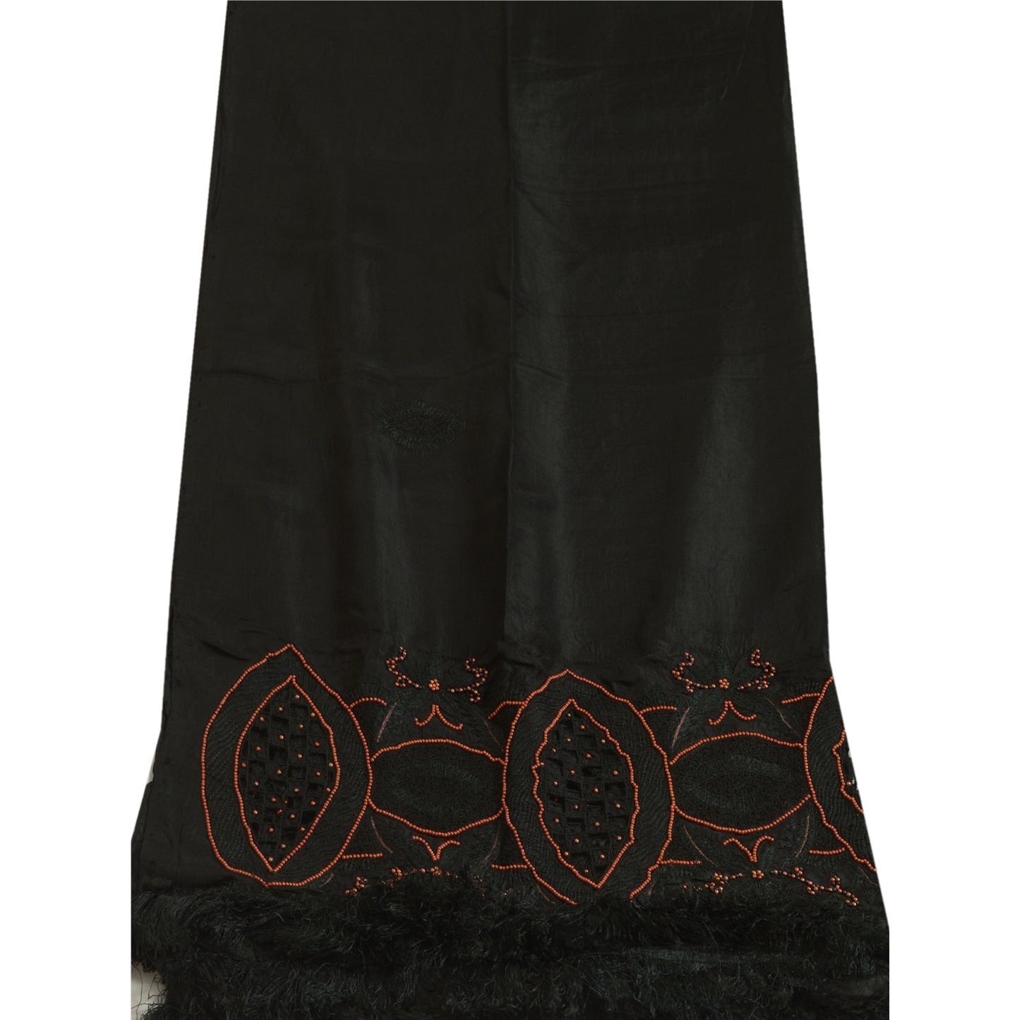 Sanskriti Vintage Black Long Dupatta Stole 100% Pure Silk Hand Beaded Scarves