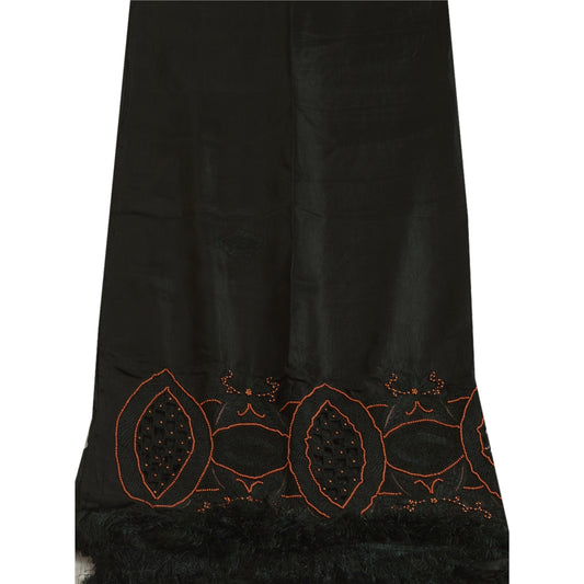 Sanskriti Vintage Black Long Dupatta Stole 100% Pure Silk Hand Beaded Scarves