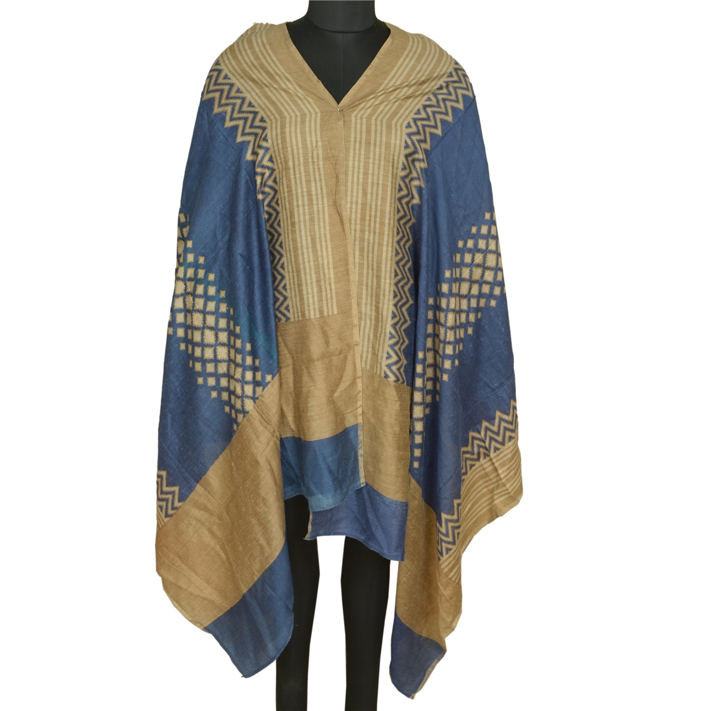 Sanskriti Vintage Long Dupatta Stole Pure Silk Brown/Blue Printed Soft Hijab
