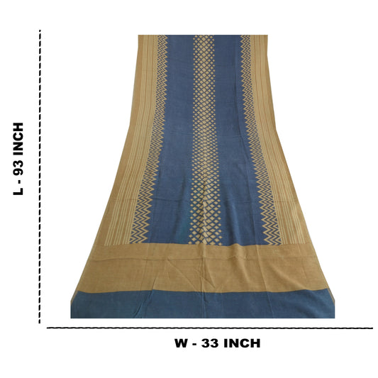 Sanskriti Vintage Long Dupatta Cotton Silk Brown/Blue Printed Soft Hijab upholstery fabric
