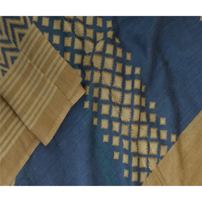 Sanskriti Vintage Long Dupatta Stole Pure Silk Brown/Blue Printed Soft Hijab
