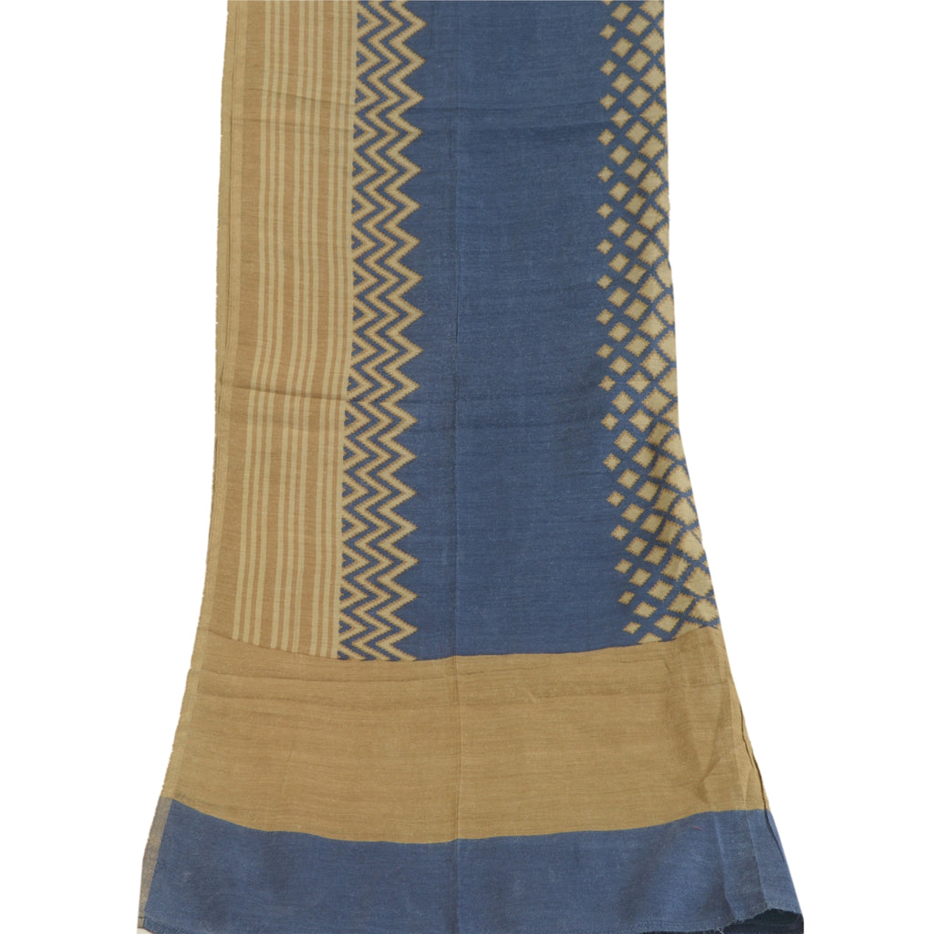 Sanskriti Vintage Long Dupatta Stole Pure Silk Brown/Blue Printed Soft Hijab