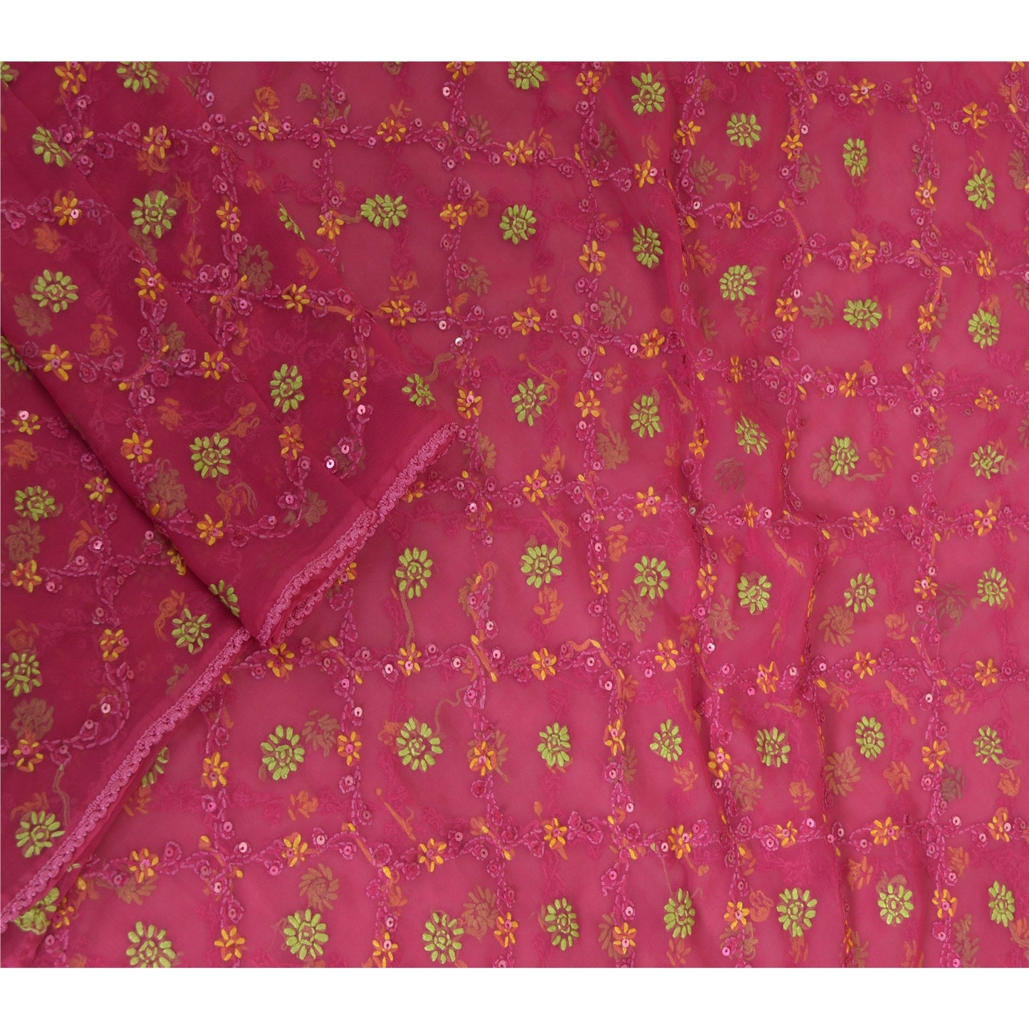 Sanskriti Vintage Pink Long Dupatta/Stole Georgette Handmade Chikankari Veil