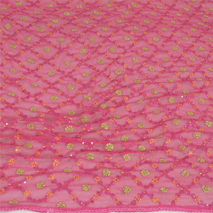 Sanskriti Vintage Pink Long Dupatta/Stole Georgette Handmade Chikankari Veil