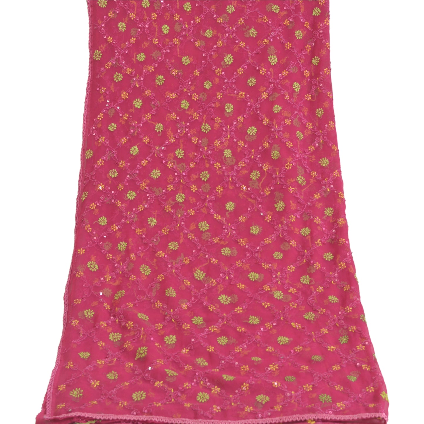 Sanskriti Vintage Pink Long Dupatta/Stole Georgette Handmade Chikankari Veil