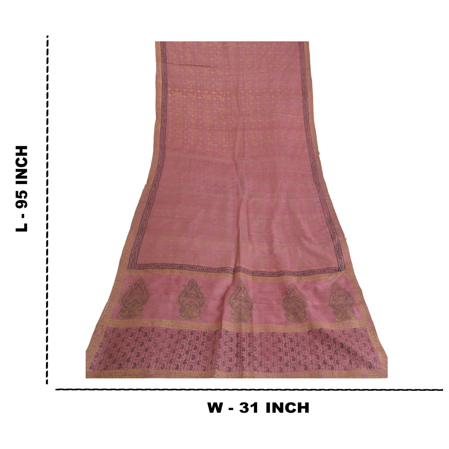 Sanskriti Vintage Long Dupatta Stole Pure Silk Pink Hand-Block Printed Scarves