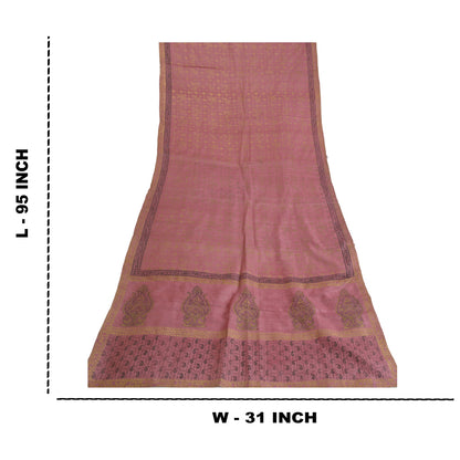 Sanskriti Vintage Long Dupatta Stole Pure Silk Pink Hand-Block Printed Scarves