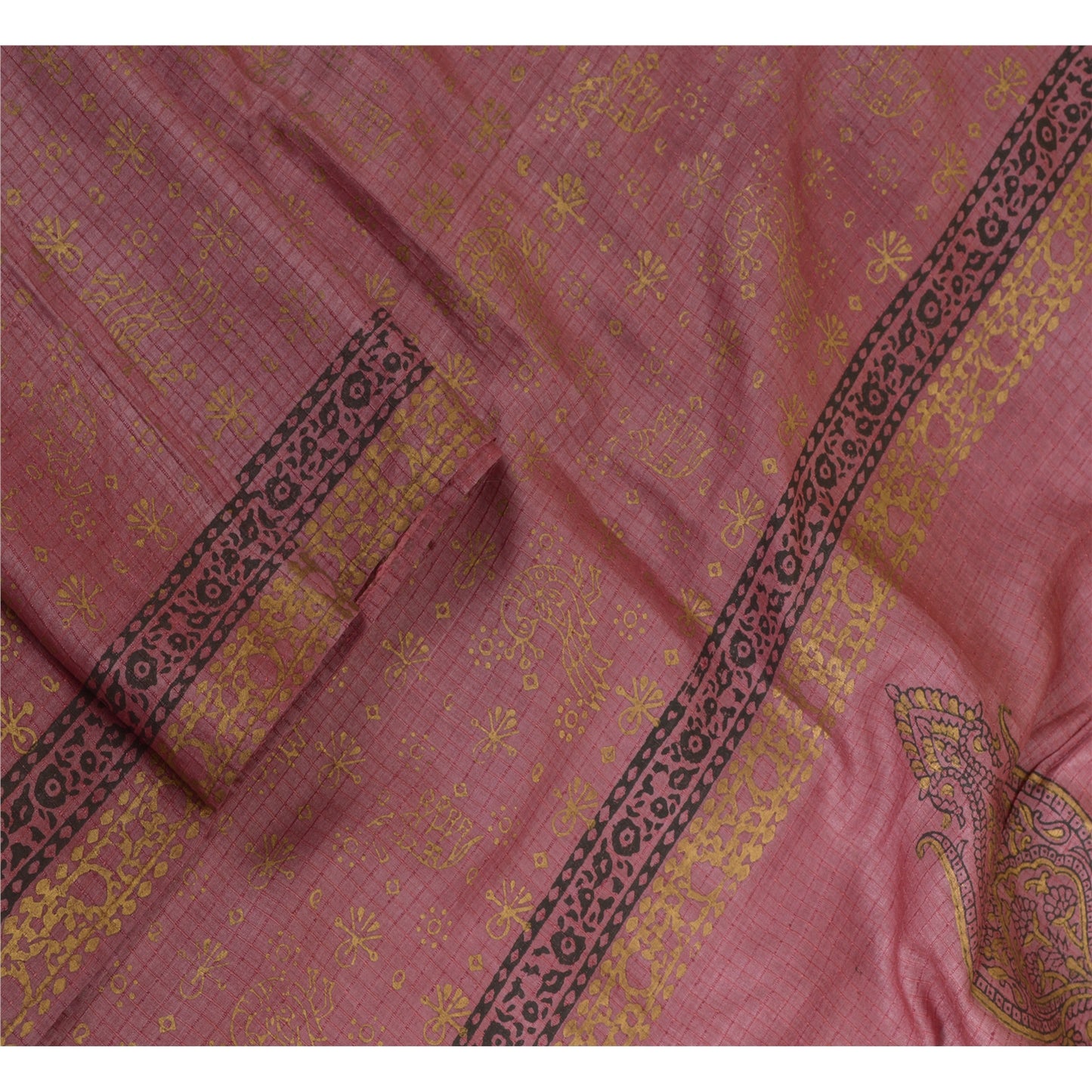 Sanskriti Vintage Long Dupatta Stole Pure Silk Pink Hand-Block Printed Scarves