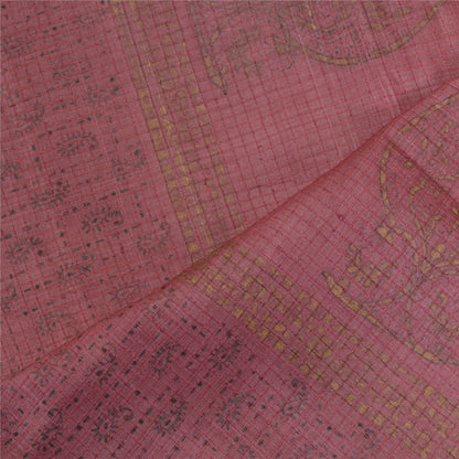 Sanskriti Vintage Long Dupatta Stole Pure Silk Pink Hand-Block Printed Scarves
