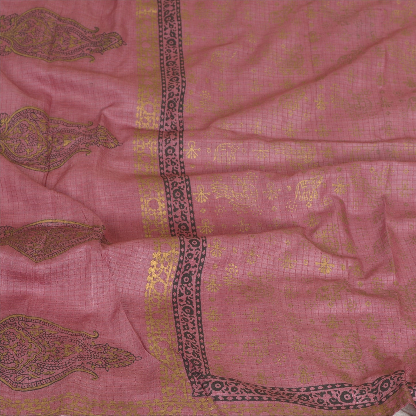 Sanskriti Vintage Long Dupatta Stole Pure Silk Pink Hand-Block Printed Scarves