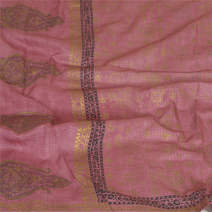 Sanskriti Vintage Long Dupatta Stole Pure Silk Pink Hand-Block Printed Scarves