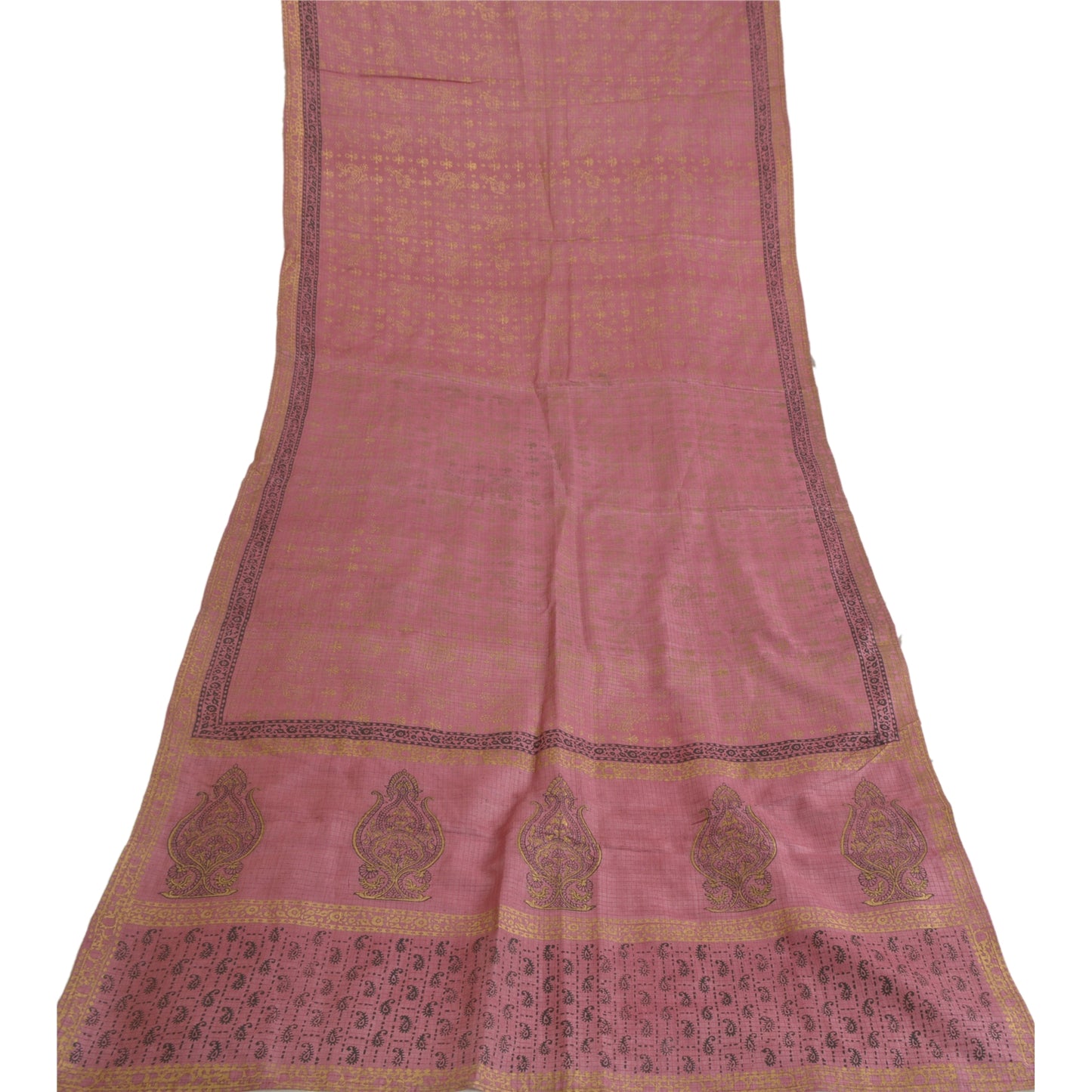 Sanskriti Vintage Long Dupatta Stole Pure Silk Pink Hand-Block Printed Scarves